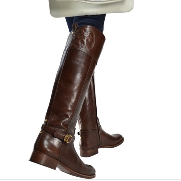 TORY BURCH Marlen Pebbled Leather Riding Boot - Picture 1 of 10